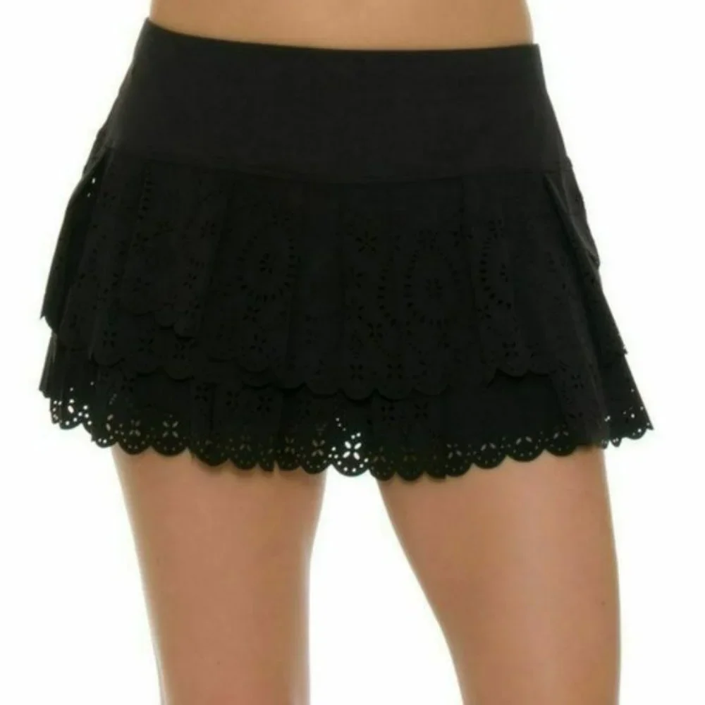 Like New Lucky In Love BLACK Laser Tennis Skirt Skort Shorts XS BLACK - Picture 3 of 13